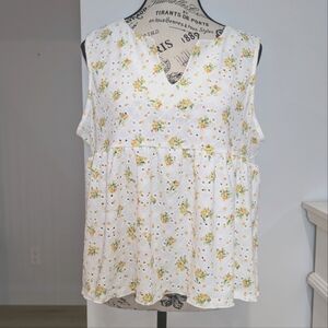 ERIN BLAIR | Women's White Floral Sleeveless Eyelet V-Neck Blouse NWOT